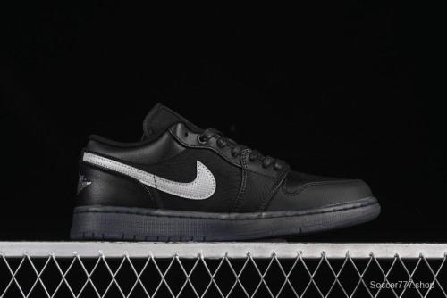 Nike Air Jordan 1 Low AJ1 Basketball Shoes Black White Canvas Leather Panel - HV5968-001