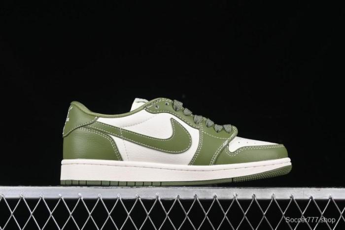 Nike Travis Scott x Fragment Design x Air Jordan 1 Low OG SP AJ1 Stussy Collaboration Bamboo Green Low-Top Casual Sneakers - BB1199-201