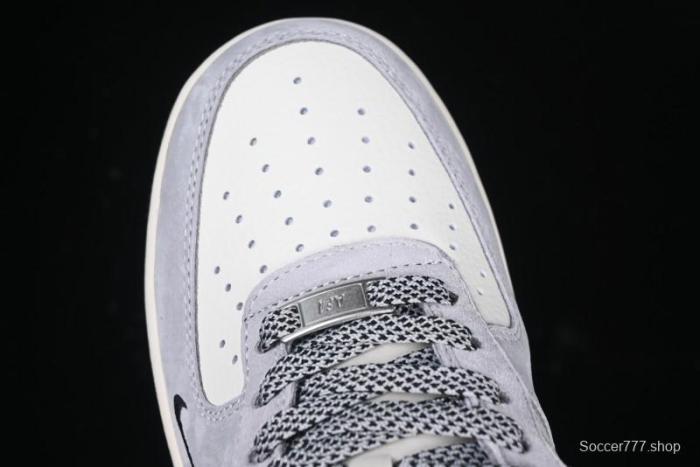 Nike Air Force 1 '07 Low Stussy Collaboration Grey Pigskin Black Swoosh Low-Top Casual Sneakers - XZ3318-099