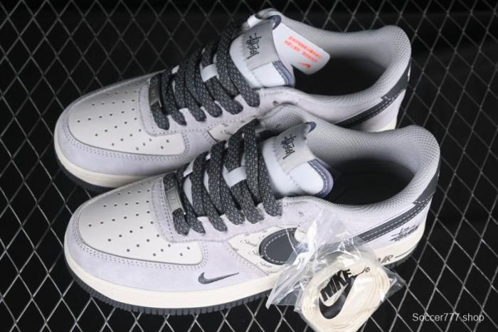 Nike Air Force 1 '07 Low Stussy Collaboration Grey Swoosh Casual Sneakers - XZ6188-911