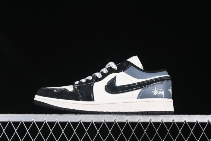 Nike Air Jordan 1 Low OG SP AJ1 Stussy Collaboration Black Grey Blue Black Swoosh Low Top Casual Sneakers - XX3318-502
