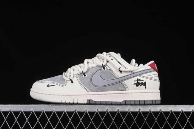 Nike SB Dunk Low Stussy Anniversary Customized Low-Top Casual Skate Shoes with Gray Swoosh and Strap - YX5066-269