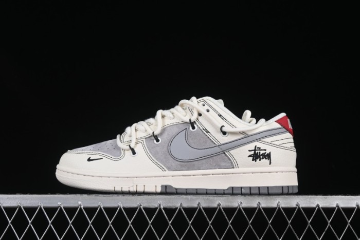 Nike SB Dunk Low Stussy Anniversary Customized Low-Top Casual Skate Shoes with Gray Swoosh and Strap - YX5066-269
