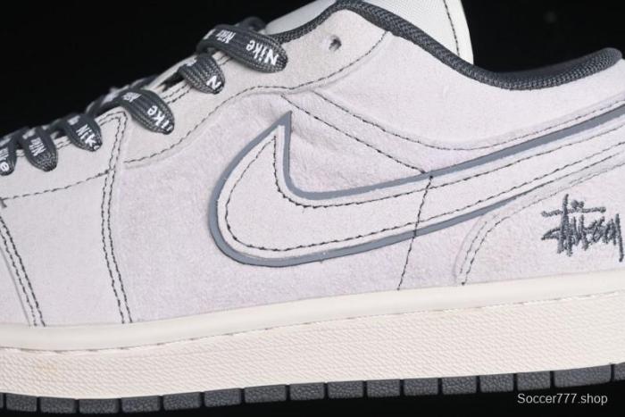 Nike Air Jordan 1 Low AJ1 Stussy Collaboration - Premium Customized Pigskin Grey Line Retro Basketball Shoes - DM9188-005