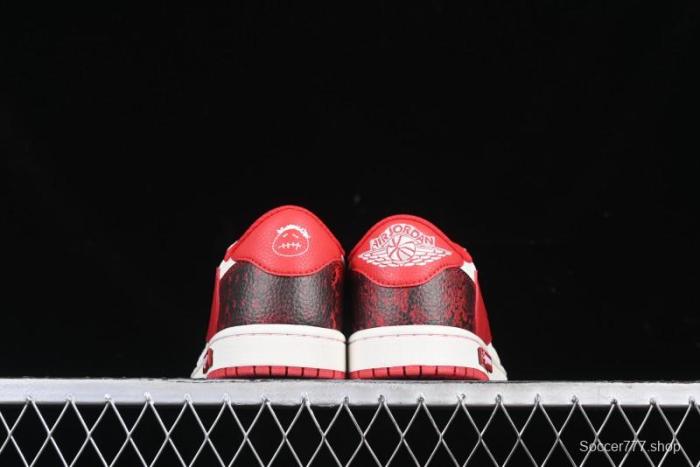 Nike Travis Scott x Fragment Design x Air Jordan 1 Low OG SP AJ1 Supreme Collaboration China Red Low-Top Casual Sneakers - DM7866-076