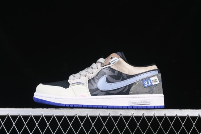 Nike Air Jordan 1 Low Retro Basketball Shoes with Panda Mischief Skyline Design - 553558-154