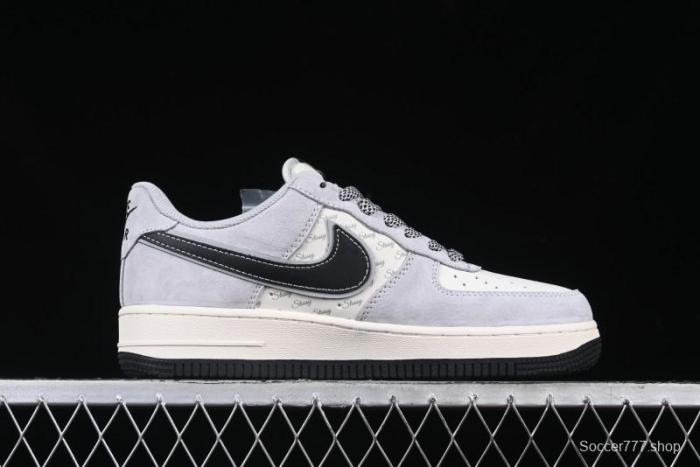 Nike Air Force 1 '07 Low Stussy Collaboration Grey Pigskin Black Swoosh Low-Top Casual Sneakers - XZ3318-099