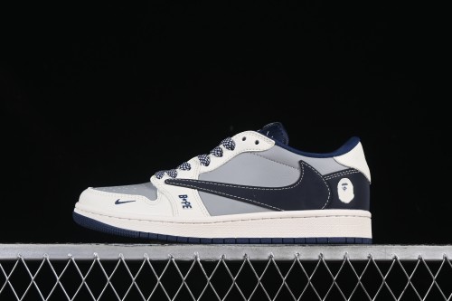 Nike Travis Scott x Fragment Design x Air Jordan 1 Low OG SP Casual Sneakers with Grey Red Swoosh - BB6511-622