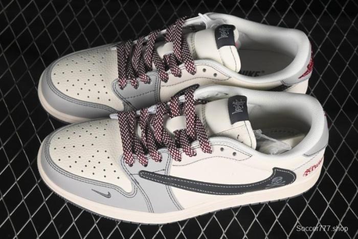 Nike Travis Scott x Fragment Design x Air Jordan 1 Low OG SP AJ1 Stussy Collaboration Black Hook Skull Low Top Casual Sneakers - JJ2508-553