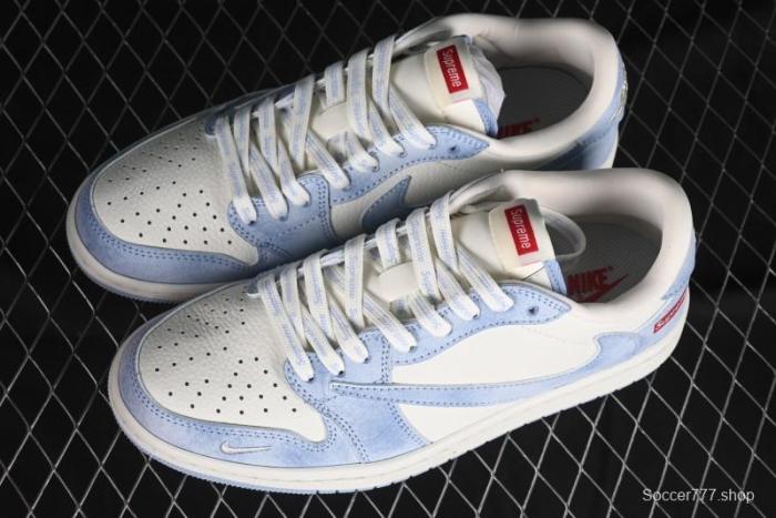 Nike Travis Scott x Fragment Design x Air Jordan 1 Low OG SP AJ1 Supreme Collaboration - Tie-Dye Blue Low-Top Casual Sneakers - CH6336-010