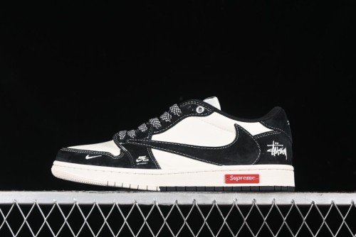 Nike Travis Scott x Fragment Design x Air Jordan 1 Low OG SP AJ1 Supreme Stussy Collaboration - Red Tab Black Warrior Low Top Casual Sneakers - SJ2068-124