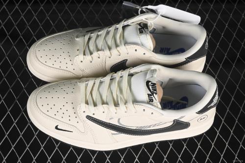 Nike Travis Scott x Fragment Design x Air Jordan 1 Low OG SP AJ1 Lightning Collaboration Black Hook Low-Top Casual Sneakers - LD2025-029