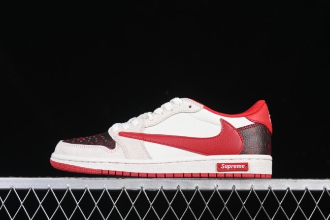Nike Travis Scott x Fragment Design x Air Jordan 1 Low OG SP AJ1 Supreme Collaboration China Red Low-Top Casual Sneakers - DM7866-076