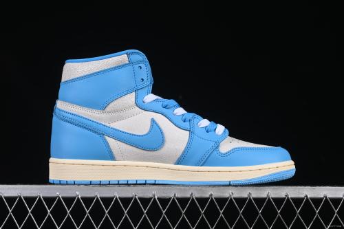 Nike Air Jordan 1 High OG  UNC Reimagined  Retro Basketball Shoes with Cracked Leather and Vintage Midsole - DZ5485-402
