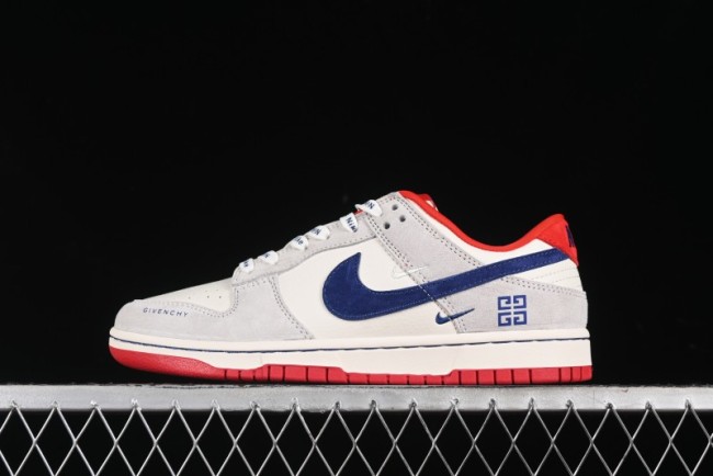 Nike SB Dunk Low Givenchy Collaboration - Gray Blue Red Double Swoosh Anniversary High-End Custom Low-Top Casual Sneakers - CF3688-033