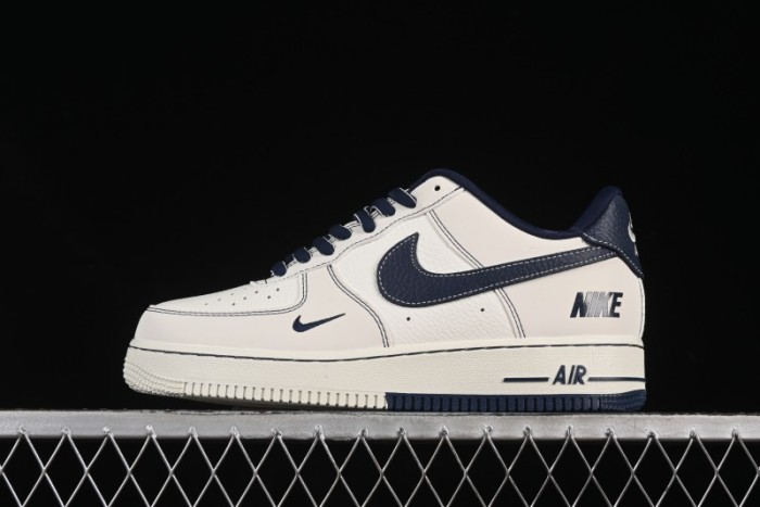 Nike Air Force 1'07 Low Casual Sneakers in Cream with Blue Swoosh - SC9207-535