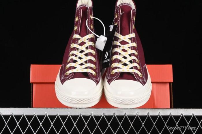 Converse Chuck 1970s High Top Casual Sneakers with Gold Star Accents and Wine Red Colorway - A12463C