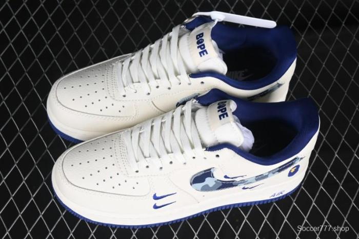 Nike Air Force 1 '07 Low Bape Collaboration - Blue Four Small Swoosh Casual Sneakers - KK1988-036