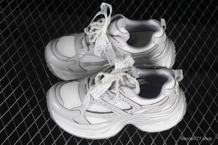 GG-CC Lace Pearl Chain Casual Platform Dad Shoes - 250310 Silver