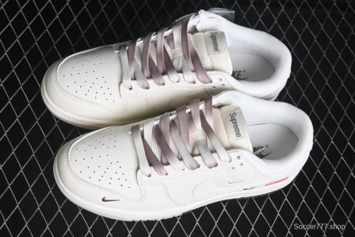 Nike SB Dunk Low Supreme Collaboration - White Brown Split Swoosh Anniversary High-End Custom Low-Top Casual Skate Shoes - BB8675-113