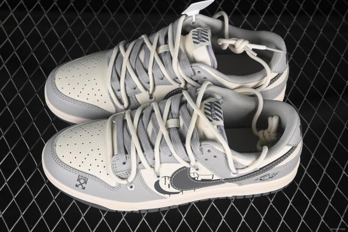 Nike SB Dunk Low Off-White Anniversary Custom Sneakers with Strap and Heart Grey Swoosh - DM6868-078