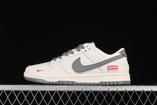 Nike SB Dunk Low Supreme Collaboration - Beige Canvas Swoosh Anniversary High-End Custom Low-Top Casual Sneakers - XX2025-108