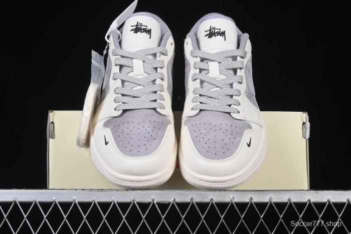 Nike Air Jordan 1 Low Stussy Collaboration - Retro Basketball Shoes in Light Grey - SJ9950-044