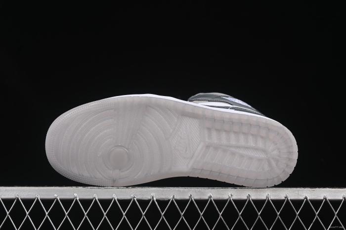 Nike Air Jordan 1 Mid Basketball Shoes in White Grey Patent Leather - HF3216-100