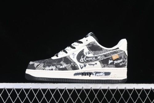 Nike Air Force 1 '07 Low  Black Jeans  Graffiti Casual Sneakers - FB0607-660