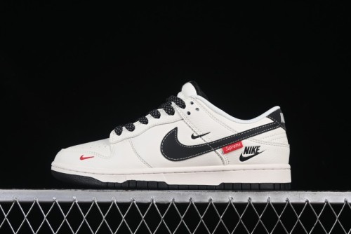 Nike SB Dunk Low Supreme Collaboration Beige Black Small Swoosh Anniversary High-End Custom Low-Top Casual Sneakers - HH7518-035