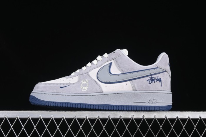 Nike Air Force 1 '07 Low Stussy Collaboration Grey Blue Pig Bear AF1 Low Top Casual Sneakers - DF0188-017