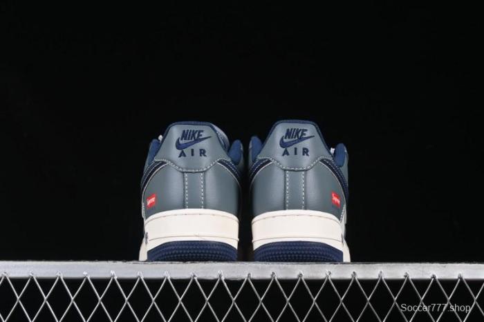 Nike Air Force 1 '07 Low Supreme Casual Sneakers in Grey Blue with Red Swoosh - XZ6188-382