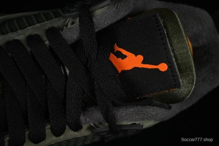Nike Undefeated x Air Jordan 4 OG Sneakers in Olive Green Suede with Orange and Black Accents - IB1519-200