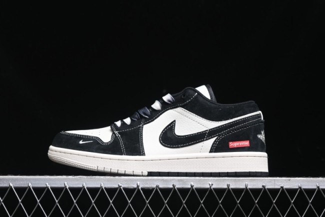 Nike Air Jordan 1 Low AJ1 Supreme Collaboration - Black White Two-Tone Retro Basketball Shoes - SJ9950-021