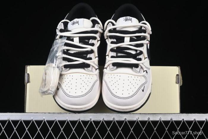 Nike SB Dunk Low Stussy Collaboration Anniversary Edition Lace-Up Beige Grey Black Swoosh Low-Top Casual Skate Shoes - YX5066-242