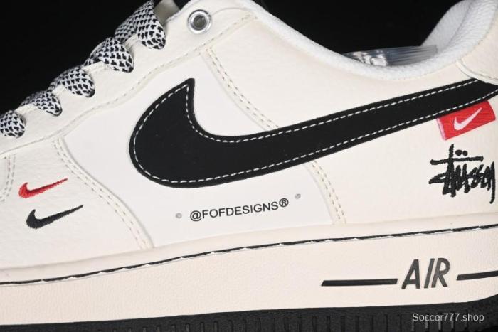 Nike Air Force 1 '07 Low Stussy Collaboration - Black Woven Label Low-Top Casual Sneakers - SJ6698-011