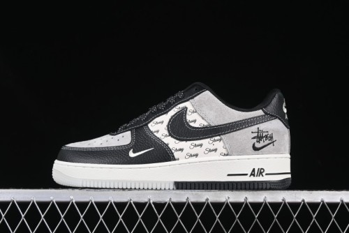 Nike Air Force 1 '07 Low Stussy Collaboration Black Leather Low-Top Casual Sneakers - CH6336-518