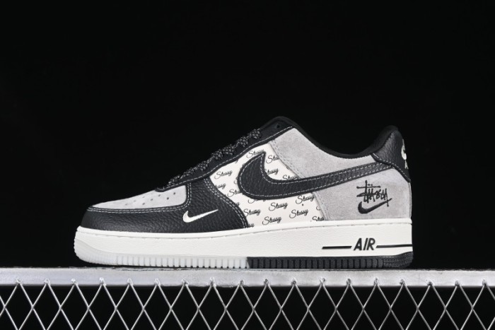Nike Air Force 1 '07 Low Stussy Collaboration Black Leather Low-Top Casual Sneakers - CH6336-518