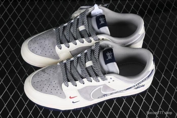 Nike SB Dunk Low Stussy Collaboration Beige Grey Print Grey Swoosh Anniversary Custom Low-Top Casual Skate Shoes - DM6868-009
