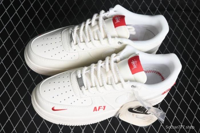 Nike Air Force 1 '07 Low Stussy Collaboration - AF1 White Red Label Low-Top Casual Sneakers - SJ6698-016