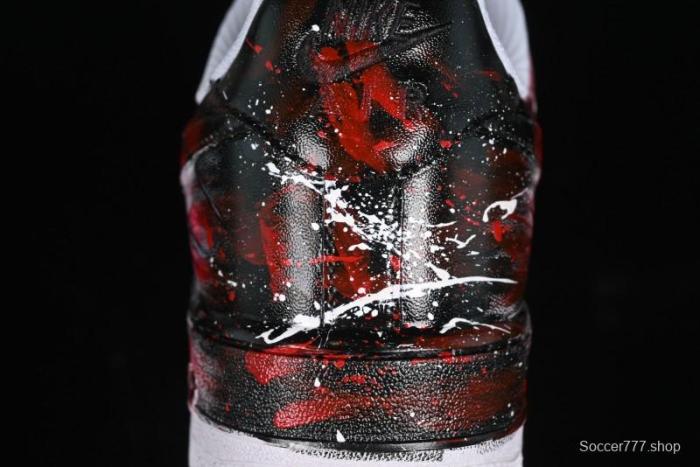 Nike Air Force 1 '07 Low Casual Sneakers with 2D Black and White Hand-Painted Blood Night Stitching Design - CW8822-011