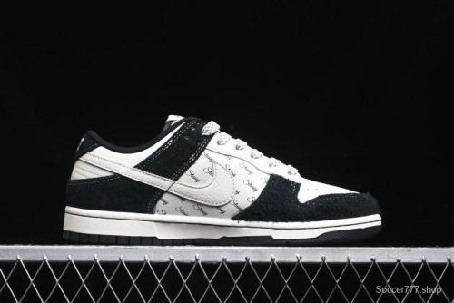 Nike SB Dunk Low Stussy Collaboration - Black White Mini Swoosh Anniversary Custom Low-Top Casual Skate Shoes - XY1688-017