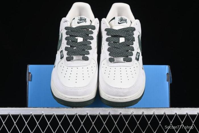 Nike Air Force 1 '07 Low Stussy Collaboration Green Suede Swoosh Low-Top Casual Sneakers - CH6336-511