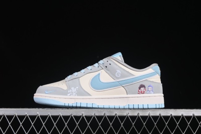 Nike SB Dunk Low Nezha Series Gray White with Blue Swoosh Anniversary Custom Low-Top Casual Skate Shoes - LW1818-114