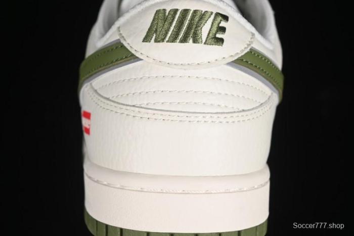 Nike SB Dunk Low Supreme Collaboration - Double Swoosh Beige Dark Green Anniversary High-End Custom Low-Top Casual Skate Shoes - XX2025-689