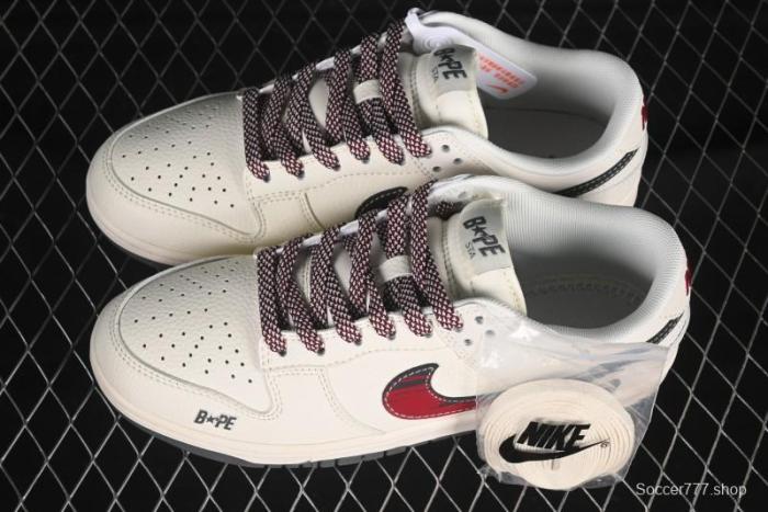 Nike SB Dunk Low BAPE Collaboration Graffiti Red Swoosh Anniversary Customized Low-Top Casual Skate Shoes - JJ2508-561
