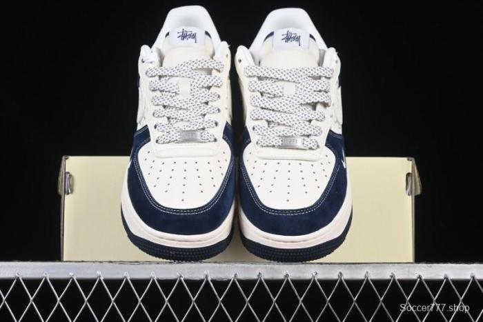 Nike Air Force 1 '07 Low Stussy Collaboration Dark Blue Suede White Swoosh Low-Top Casual Sneakers - XZ6188-673