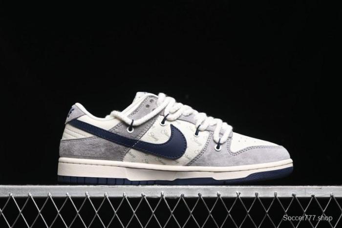 Nike SB Dunk Low Stussy Collaboration - Navy Blue Embroidery Swoosh Anniversary Custom Low-Top Casual Sneakers - SJ2068-296