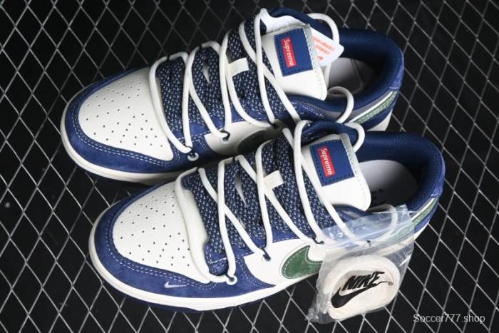 Nike SB Dunk Low Supreme Collaboration - Double Force Blue Lace-Up Anniversary High-End Custom Low-Top Casual Skate Shoes - XS1186-101