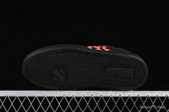 NY Yankees Black Leather Sneakers – Bold Orange Logo Edition